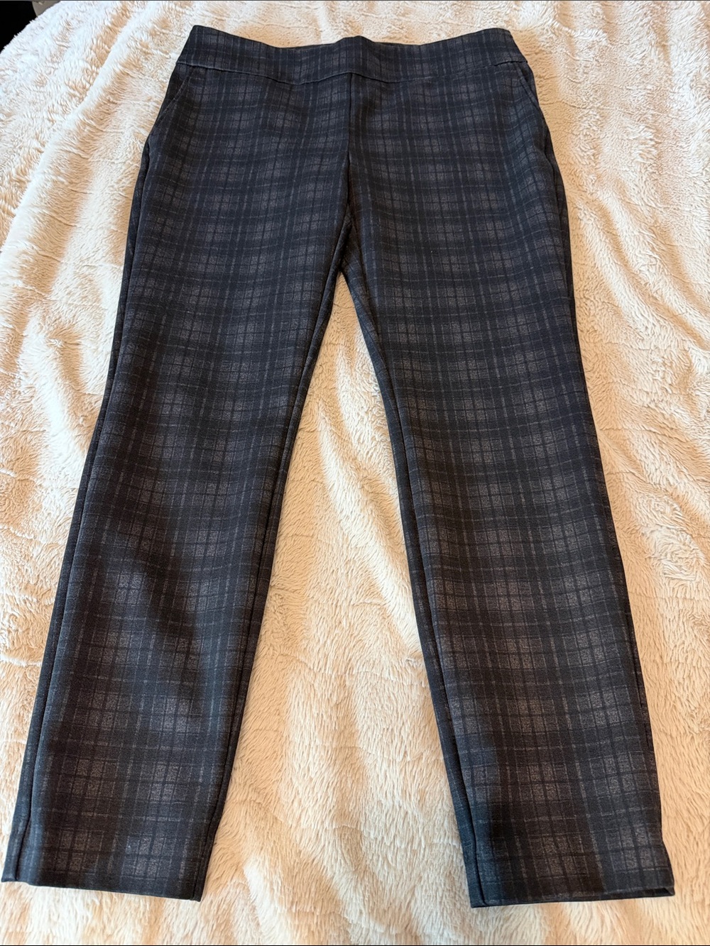Dalia Charcoal Gray Plaid Straight-Leg Trousers
